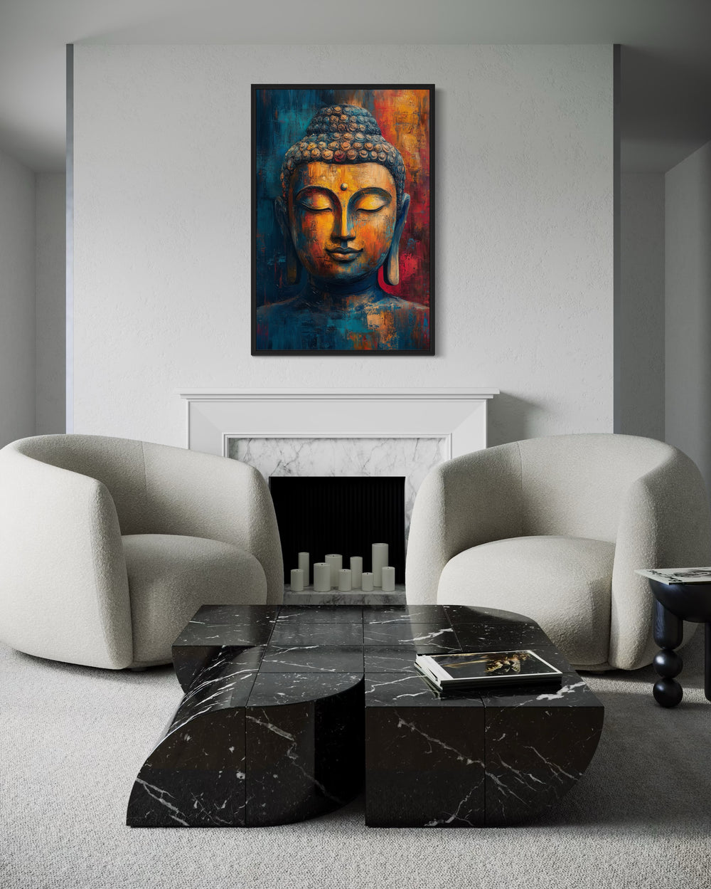 Buddha Colorful Portrait Abstract Framed Canvas Wall Art