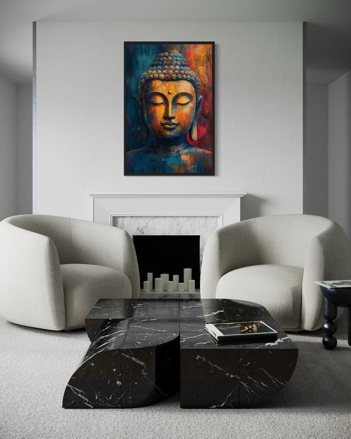Buddha Colorful Portrait Abstract Framed Canvas Wall Art