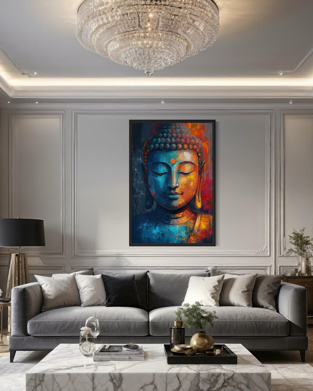 Buddha Colorful Portrait Abstract Framed Canvas Wall Art