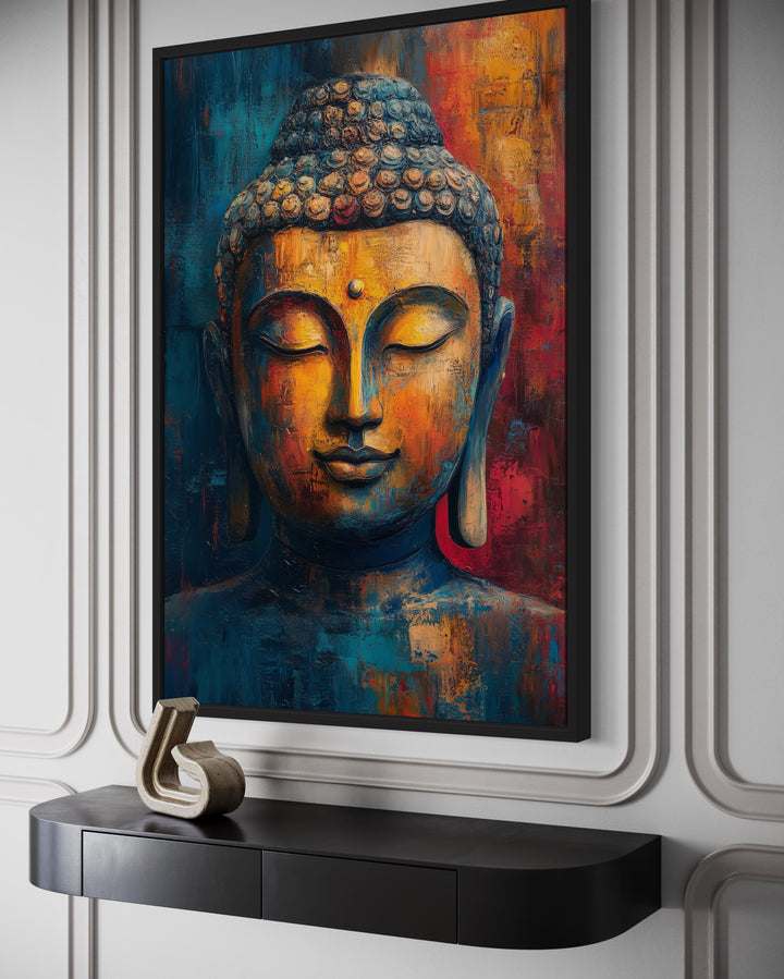 Buddha Colorful Portrait Abstract Framed Canvas Wall Art