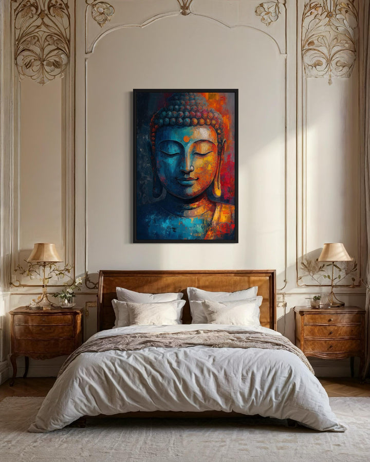 Buddha Colorful Portrait Abstract Framed Canvas Wall Art