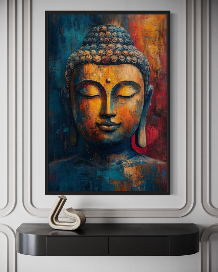 Buddha Colorful Portrait Abstract Framed Canvas Wall Art