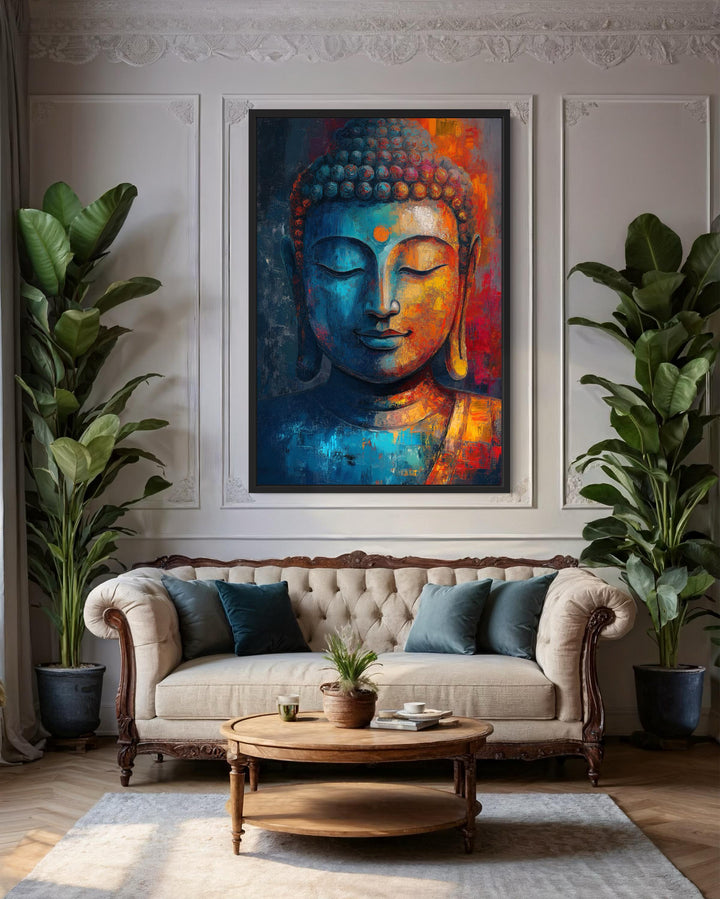 Buddha Colorful Portrait Abstract Framed Canvas Wall Art