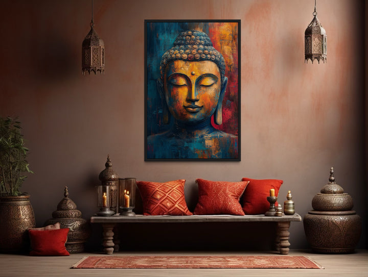 Buddha Colorful Portrait Abstract Framed Canvas Wall Art