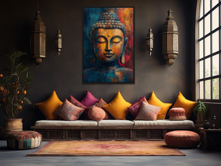 Buddha Colorful Portrait Abstract Framed Canvas Wall Art