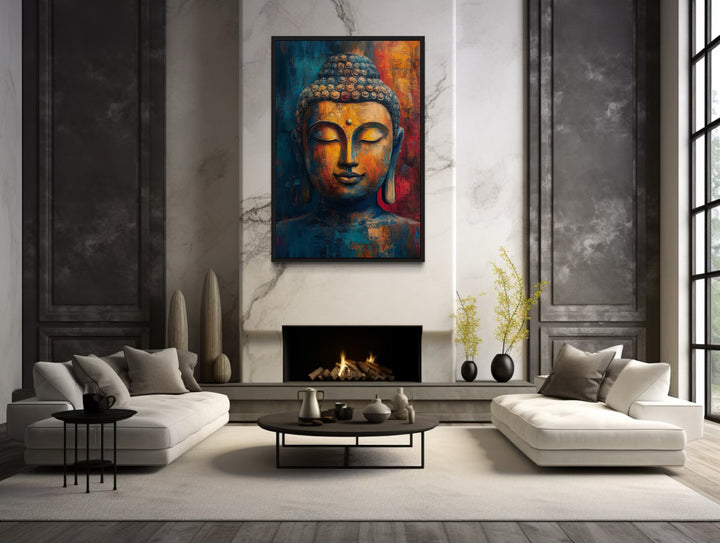 Buddha Colorful Portrait Abstract Framed Canvas Wall Art