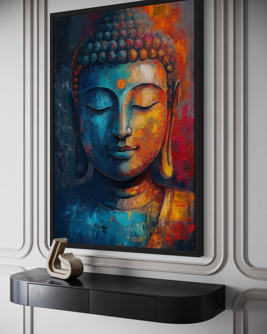 Buddha Colorful Portrait Abstract Framed Canvas Wall Art