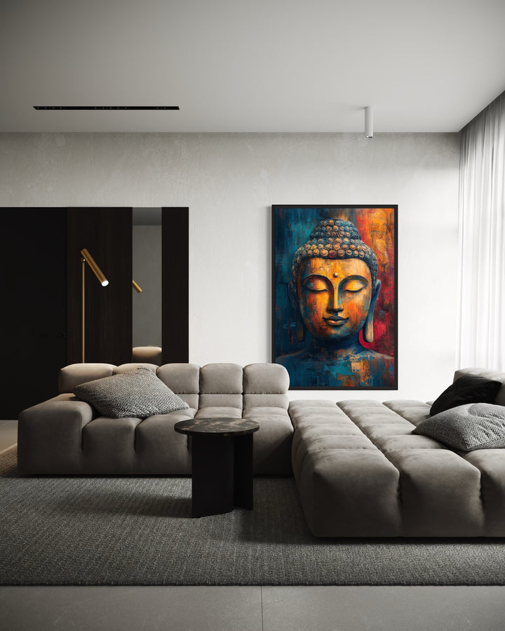 Buddha Colorful Portrait Abstract Framed Canvas Wall Art