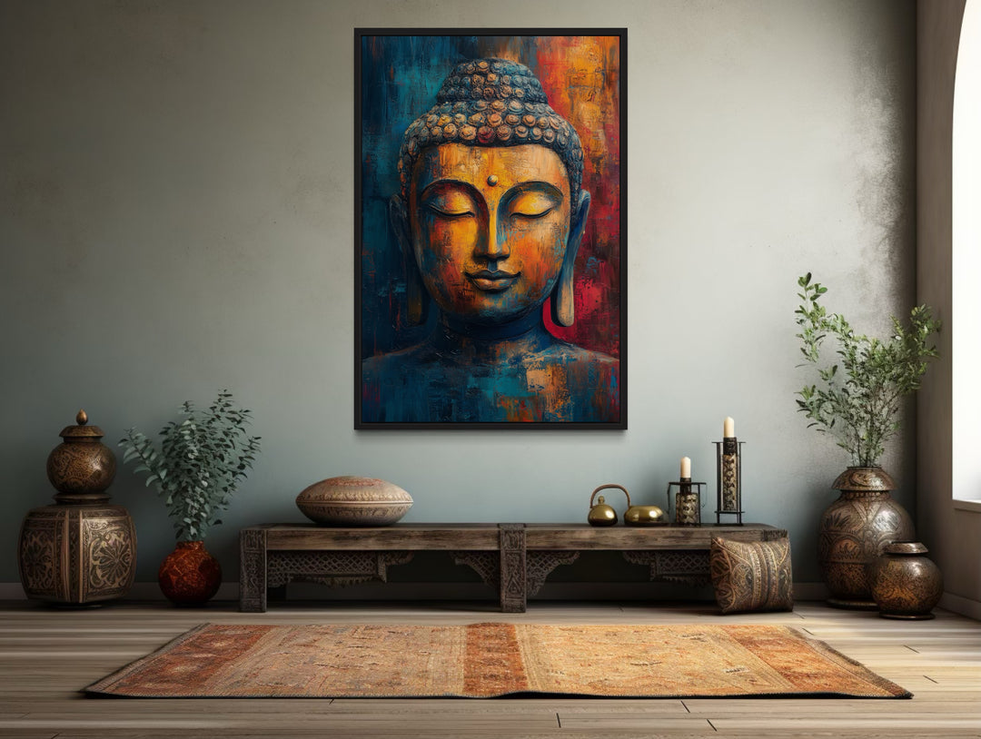 Buddha Colorful Portrait Abstract Framed Canvas Wall Art