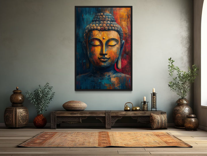 Buddha Colorful Portrait Abstract Framed Canvas Wall Art