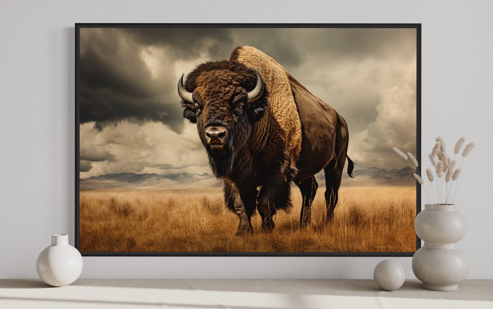 Buffalo In The Wild Framed Canvas Wall Art