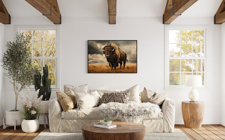 Buffalo In The Wild Framed Canvas Wall Art