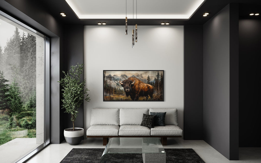 Buffalo Wall Art - Rustic Wood Framed Canvas | Yellowstone Wildlife Decor