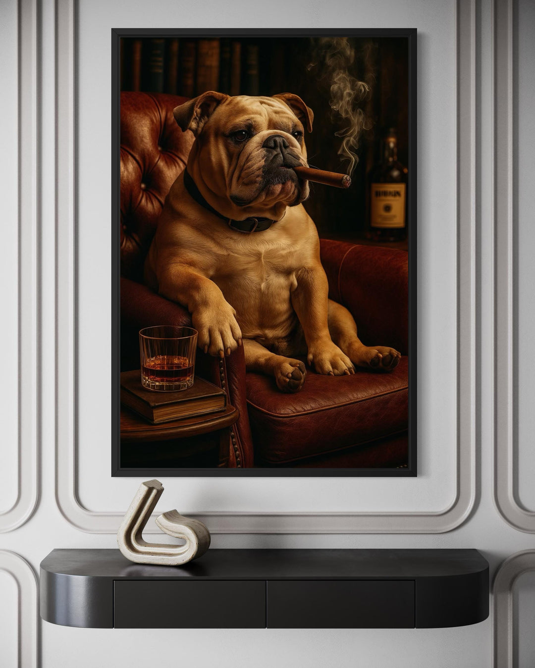Bulldog Drinking Whiskey and Smoking Cigar Canvas Wall Art