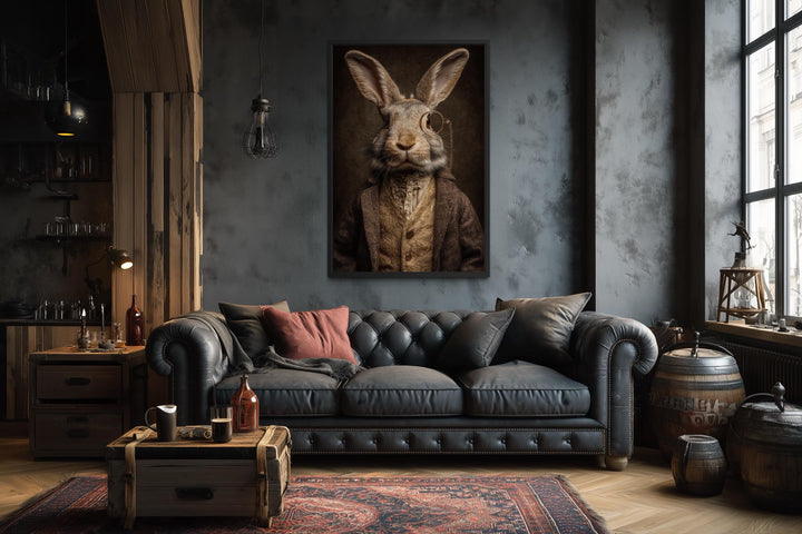 Bunny With Monocle Framed Canvas Wall Art