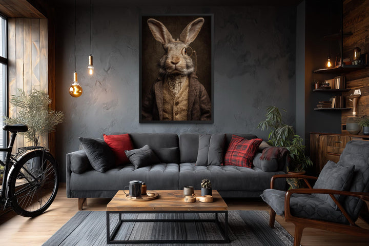 Bunny With Monocle Framed Canvas Wall Art