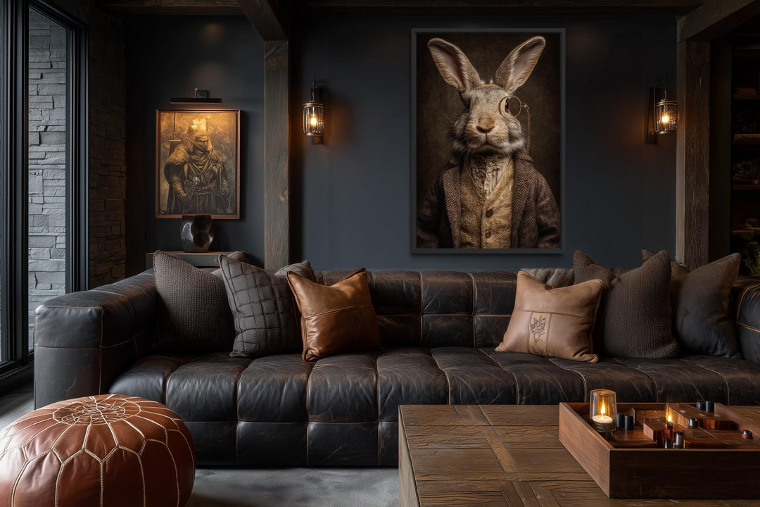 Bunny With Monocle Framed Canvas Wall Art