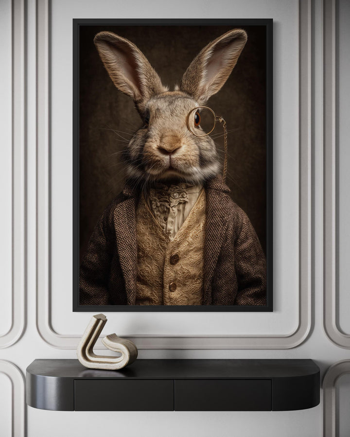 Bunny With Monocle Framed Canvas Wall Art