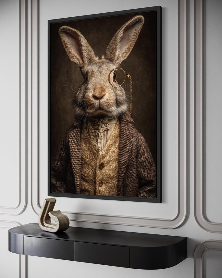 Bunny With Monocle Framed Canvas Wall Art
