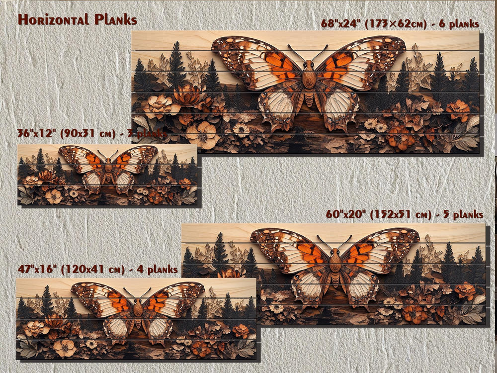 Butterfly and Distressed Rustic Wood Wall Art - Long Horizontal Print for Cabin Cottagecore Decor