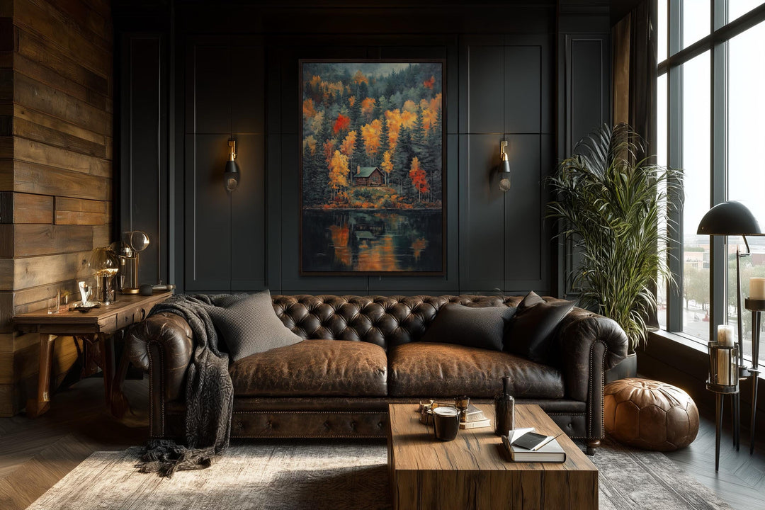 Cabin In The Woods Autumn Canvas Wall Art