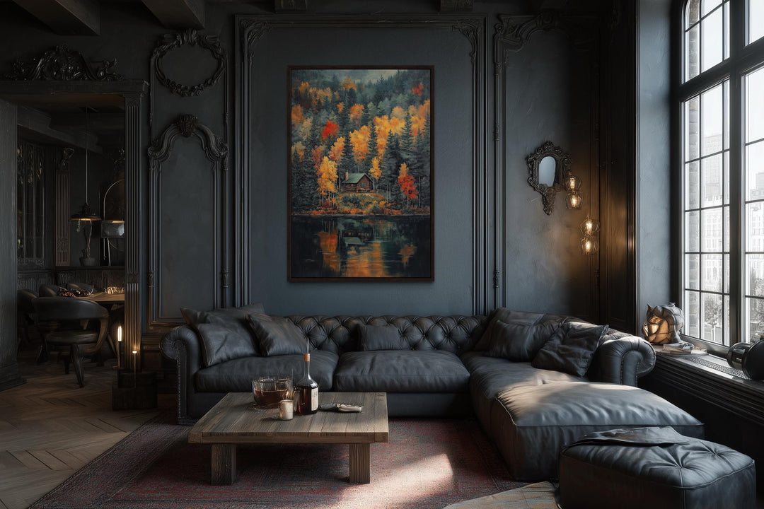Cabin In The Woods Autumn Canvas Wall Art