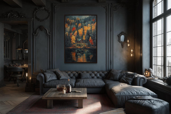 Cabin In The Woods Autumn Canvas Wall Art