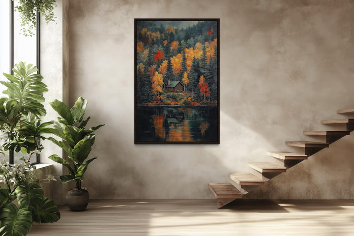 Cabin In The Woods Autumn Canvas Wall Art
