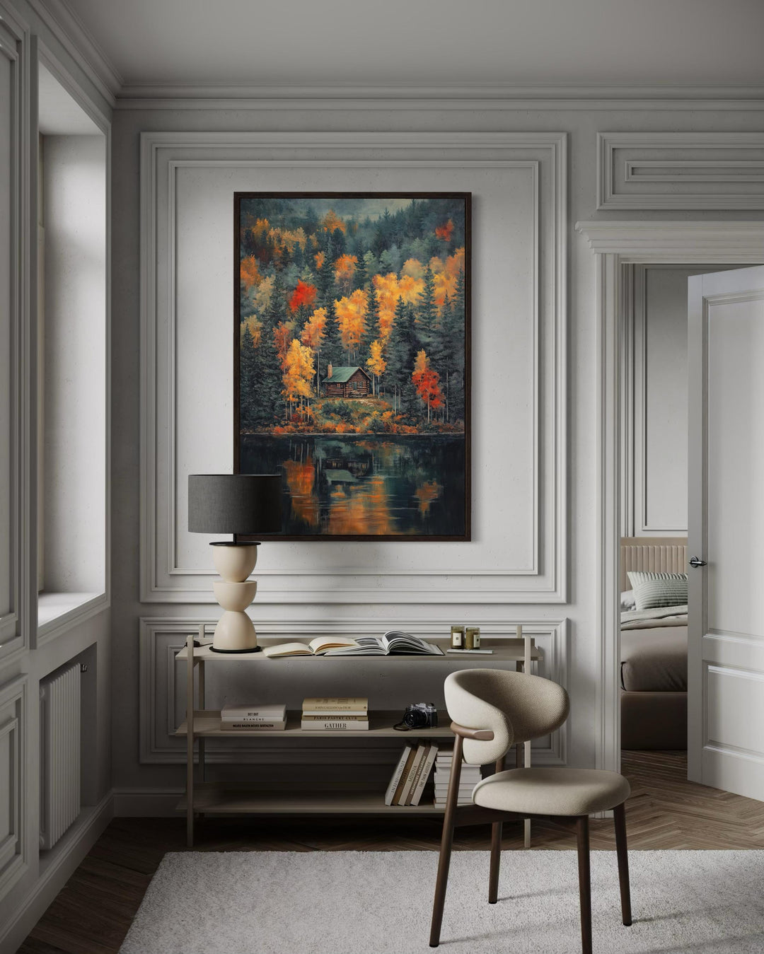 Cabin In The Woods Autumn Canvas Wall Art