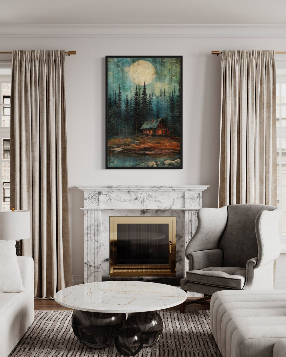 Cabin In The Woods Framed Canvas Wall Art