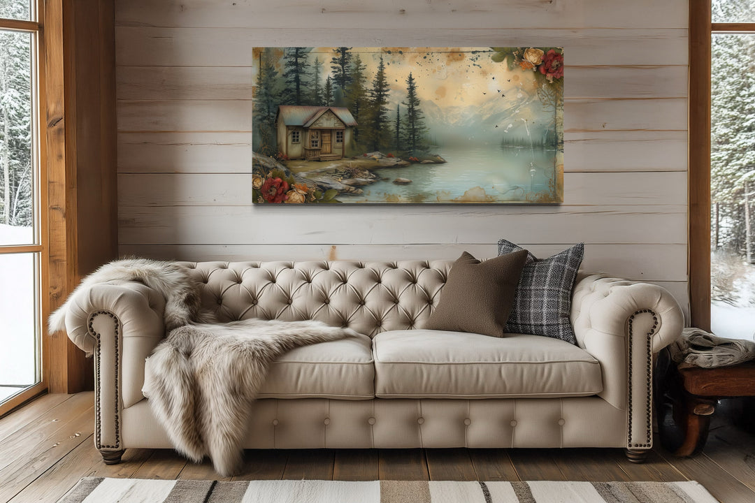 Cabin On The Lake Rustic Lake House Framed Canvas Wall Art