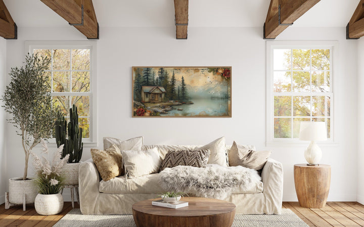 Cabin On The Lake Rustic Lake House Framed Canvas Wall Art