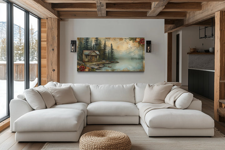 Cabin On The Lake Rustic Lake House Framed Canvas Wall Art