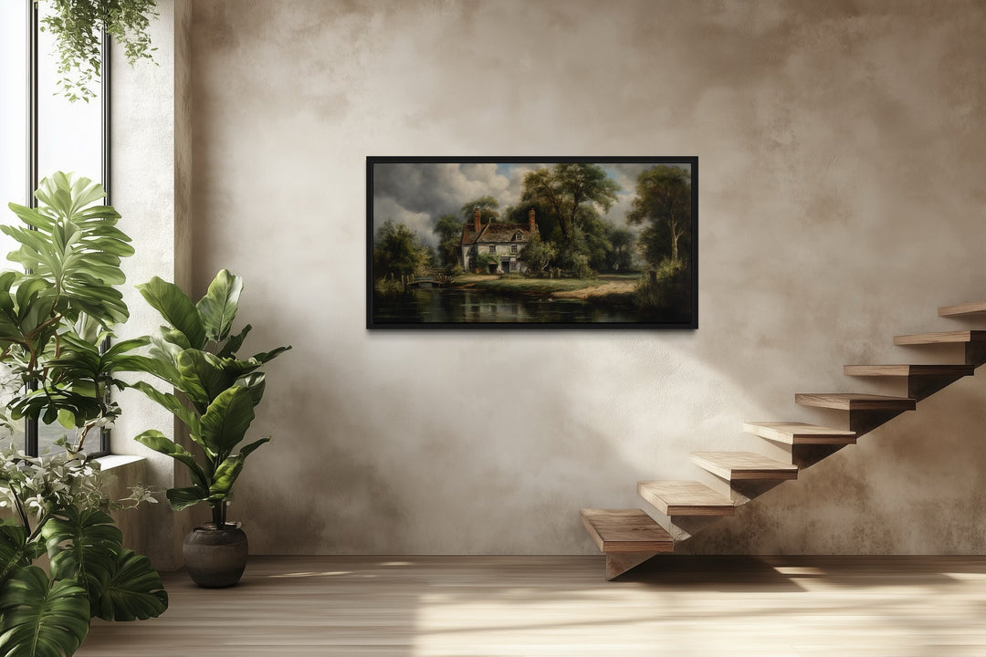 Cabin On The Lake Rustic Lake House Framed Canvas Wall Art