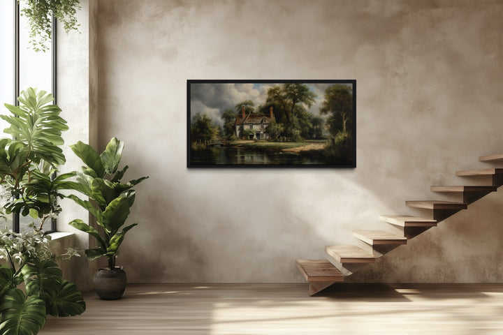 Cabin On The Lake Rustic Lake House Framed Canvas Wall Art