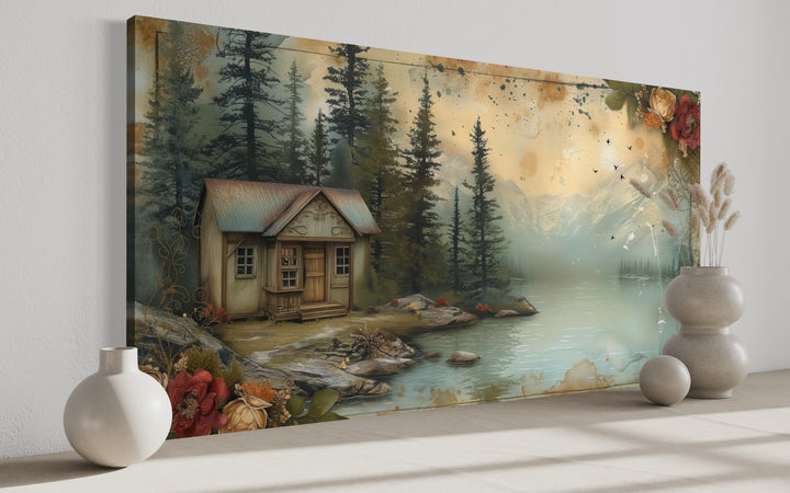 Cabin On The Lake Rustic Lake House Framed Canvas Wall Art