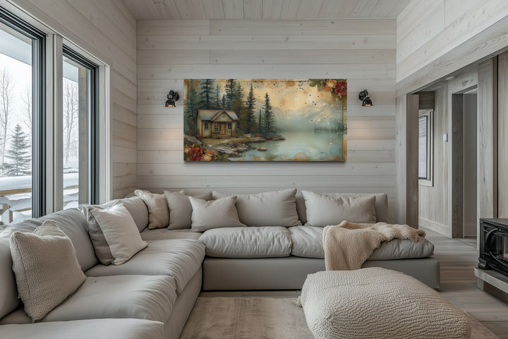 Cabin On The Lake Rustic Lake House Framed Canvas Wall Art