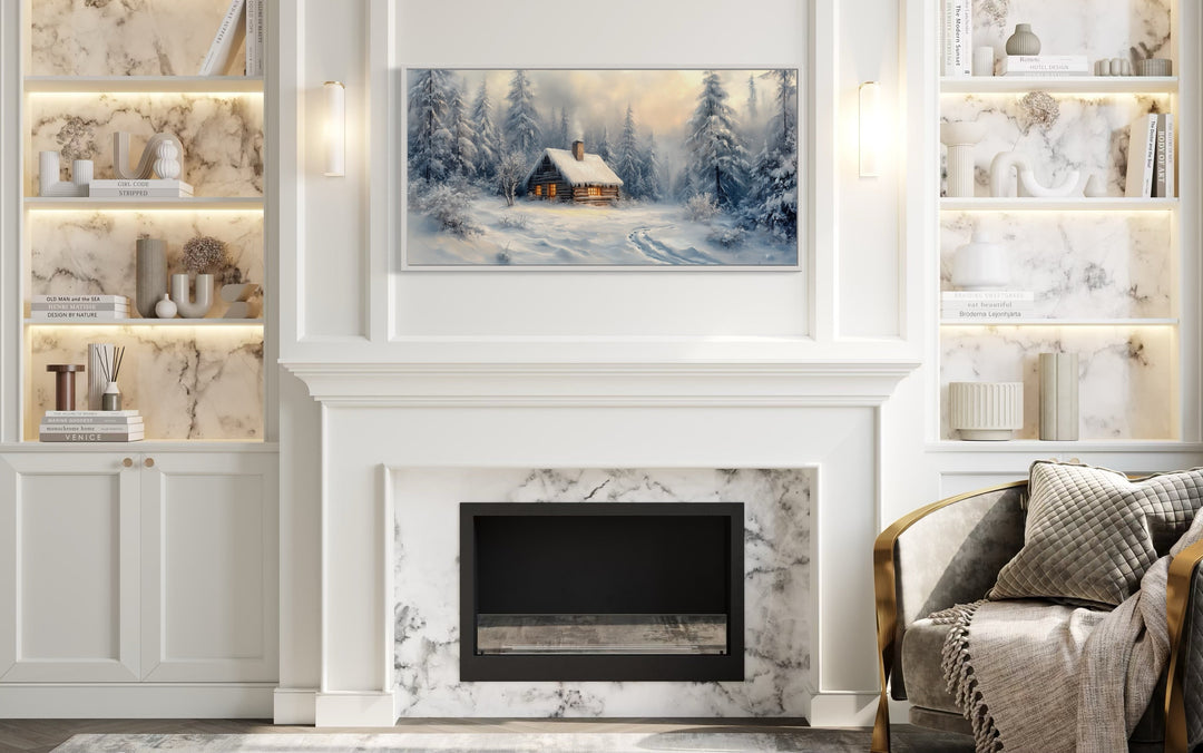 Cabin Wall Art – Large Framed Winter Canvas Print With Snowy Forest Decor