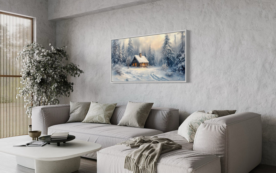 Cabin Wall Art – Large Framed Winter Canvas Print With Snowy Forest Decor