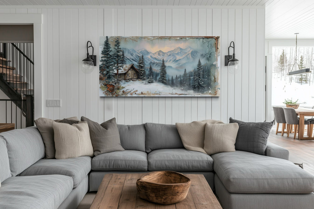 Cabin Wall Art – Rustic Framed Cabin Decor for Snowy Mountain Retreat