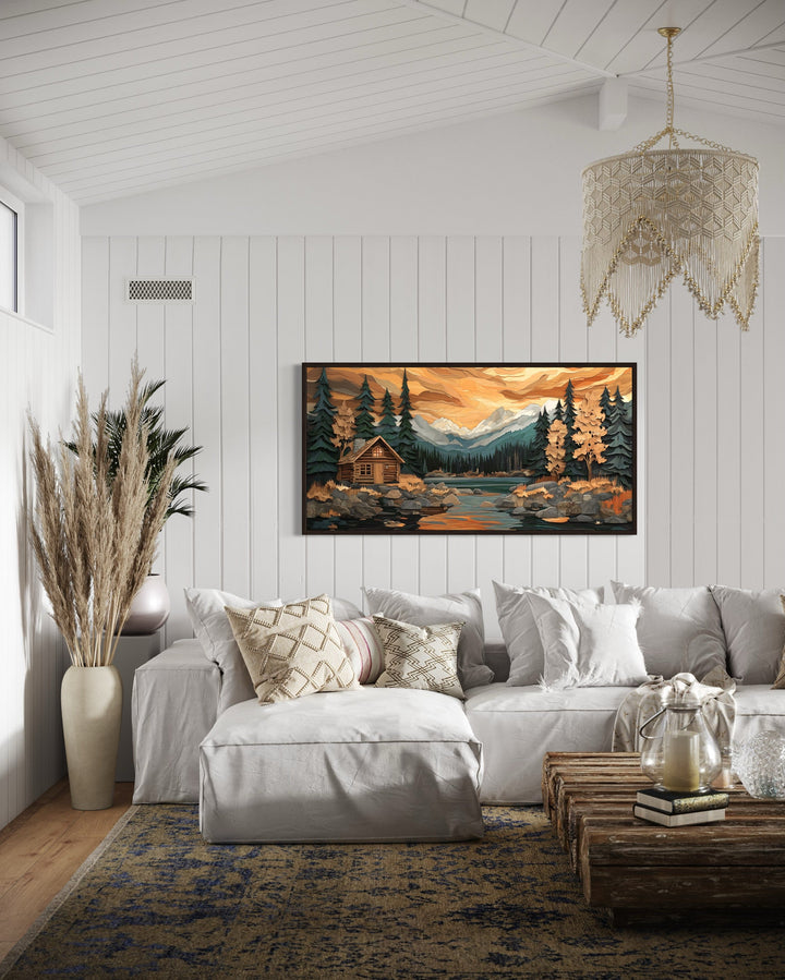Cabin Wall Art – Rustic Wood Panel Canvas | Cozy Forest Scene Artwork