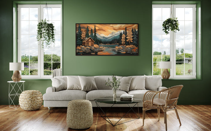 Cabin Wall Art – Rustic Wood Panel Canvas | Cozy Forest Scene Artwork