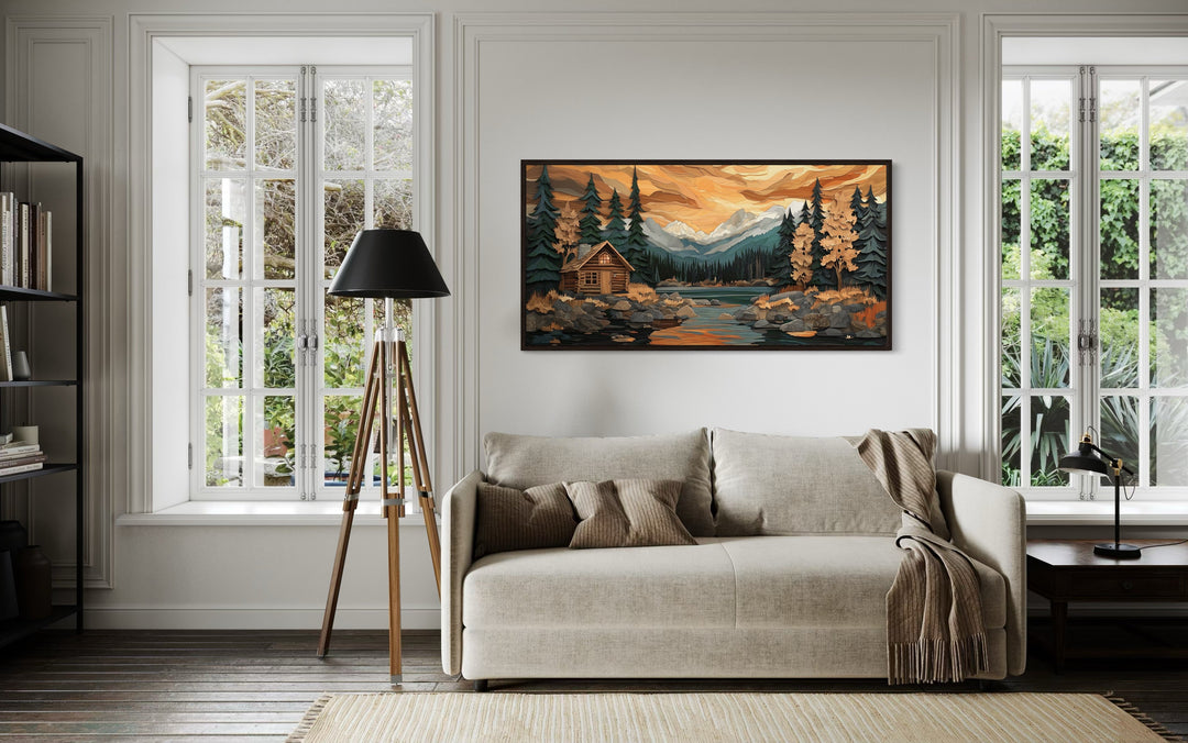 Cabin Wall Art – Rustic Wood Panel Canvas | Cozy Forest Scene Artwork