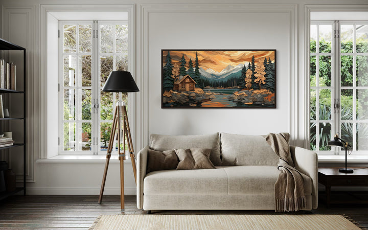 Cabin Wall Art – Rustic Wood Panel Canvas | Cozy Forest Scene Artwork