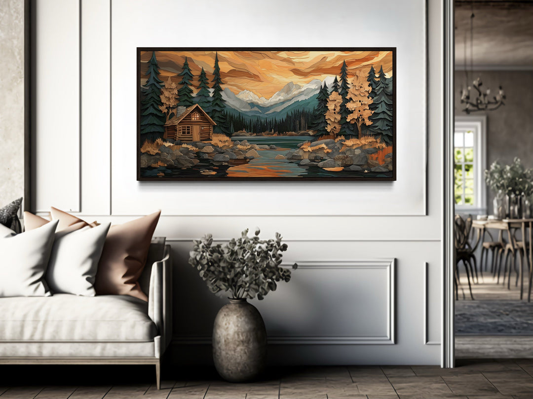 Cabin Wall Art – Rustic Wood Panel Canvas | Cozy Forest Scene Artwork