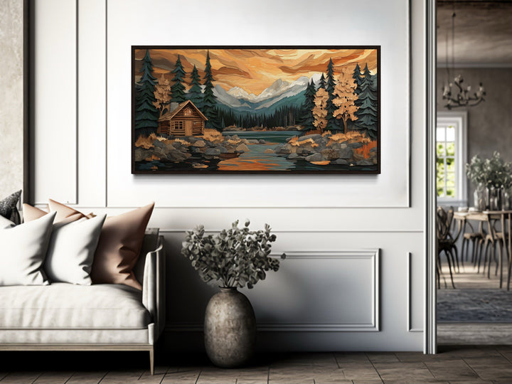 Cabin Wall Art – Rustic Wood Panel Canvas | Cozy Forest Scene Artwork