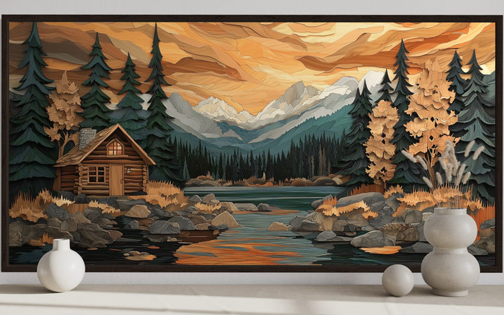 Cabin Wall Art – Rustic Wood Panel Canvas | Cozy Forest Scene Artwork