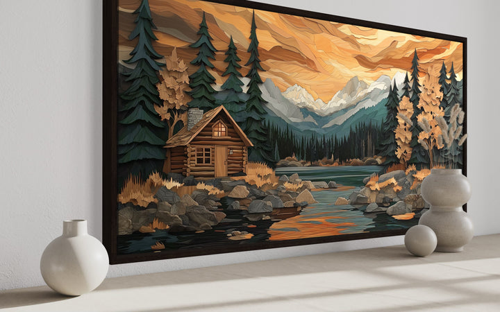 Cabin Wall Art – Rustic Wood Panel Canvas | Cozy Forest Scene Artwork