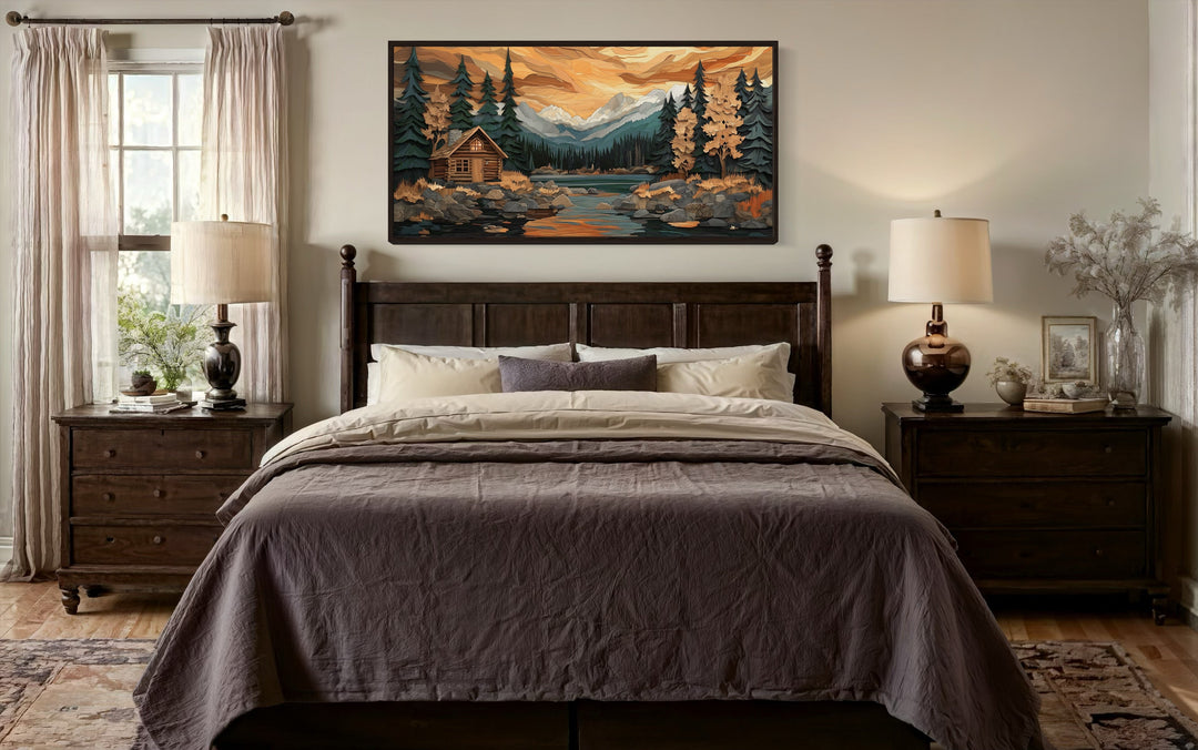 Cabin Wall Art – Rustic Wood Panel Canvas | Cozy Forest Scene Artwork