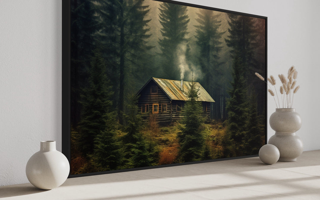 Cabin in The Dark Woods Framed Canvas Wall Art